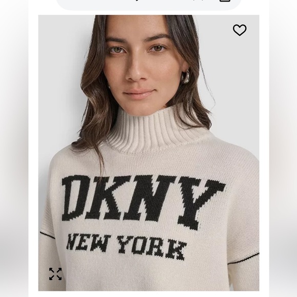Dkny Sweaters - NWT DKNY Women's Cream Turtleneck Sweater with burgundy lettering, Size XL